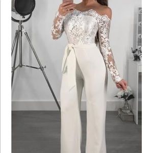 NWT Royal Blue Long Sleeve Lace Jumpsuit